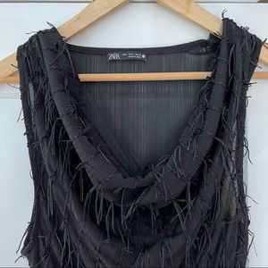Zara sheer black bodysuit with fringe details